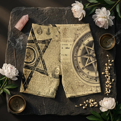 Patterned Yoga Shorts With Celestial Alchemy Design