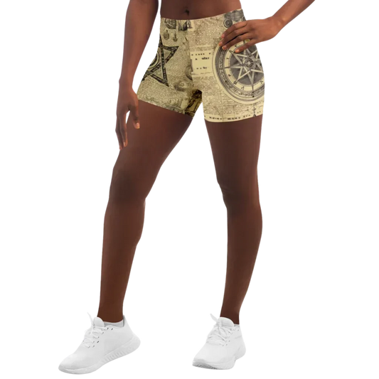 Patterned Yoga Shorts With Celestial Alchemy Design - XS