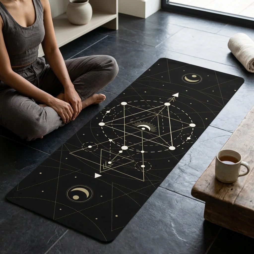 Pilates Yoga Mat With Sacred Celestial Symbols - 24x68