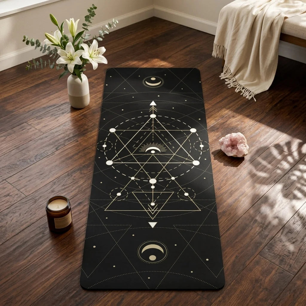 Pilates Yoga Mat With Sacred Celestial Symbols - 24x68