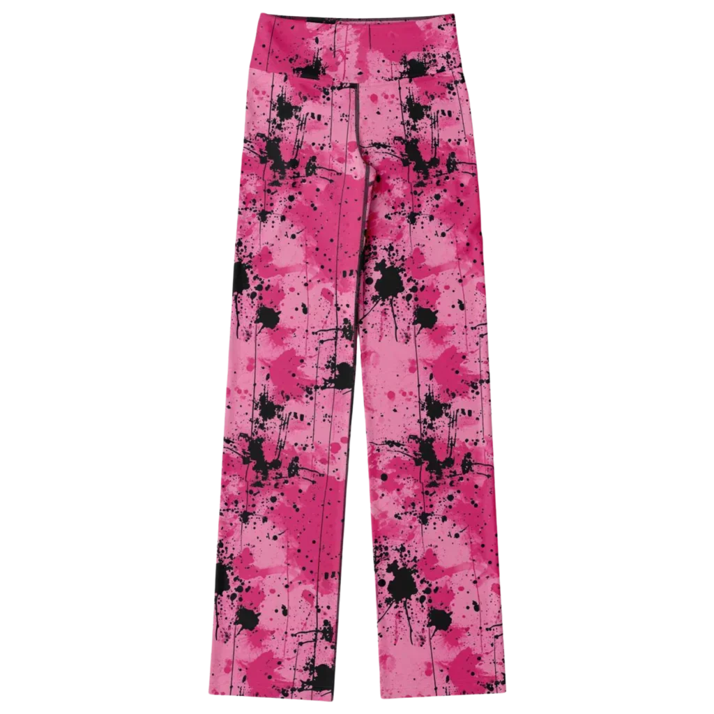 Pink Flare Leggings With Watercolor Ink Splatter Print
