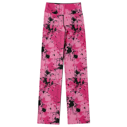 Pink Flare Leggings With Watercolor Ink Splatter Print