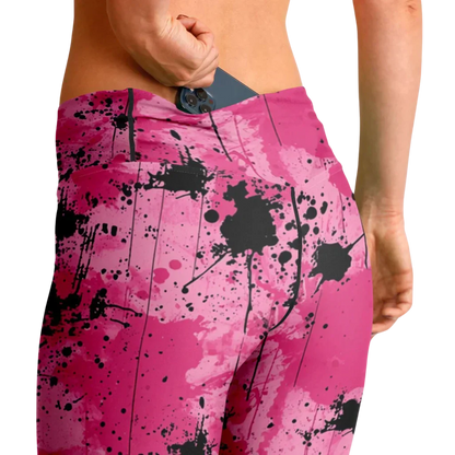Pink Flare Leggings With Watercolor Ink Splatter Print