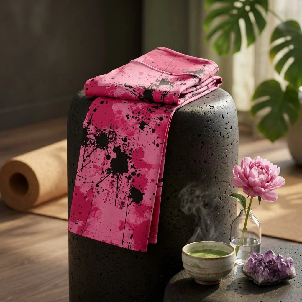 Pink Flare Leggings With Watercolor Ink Splatter Print