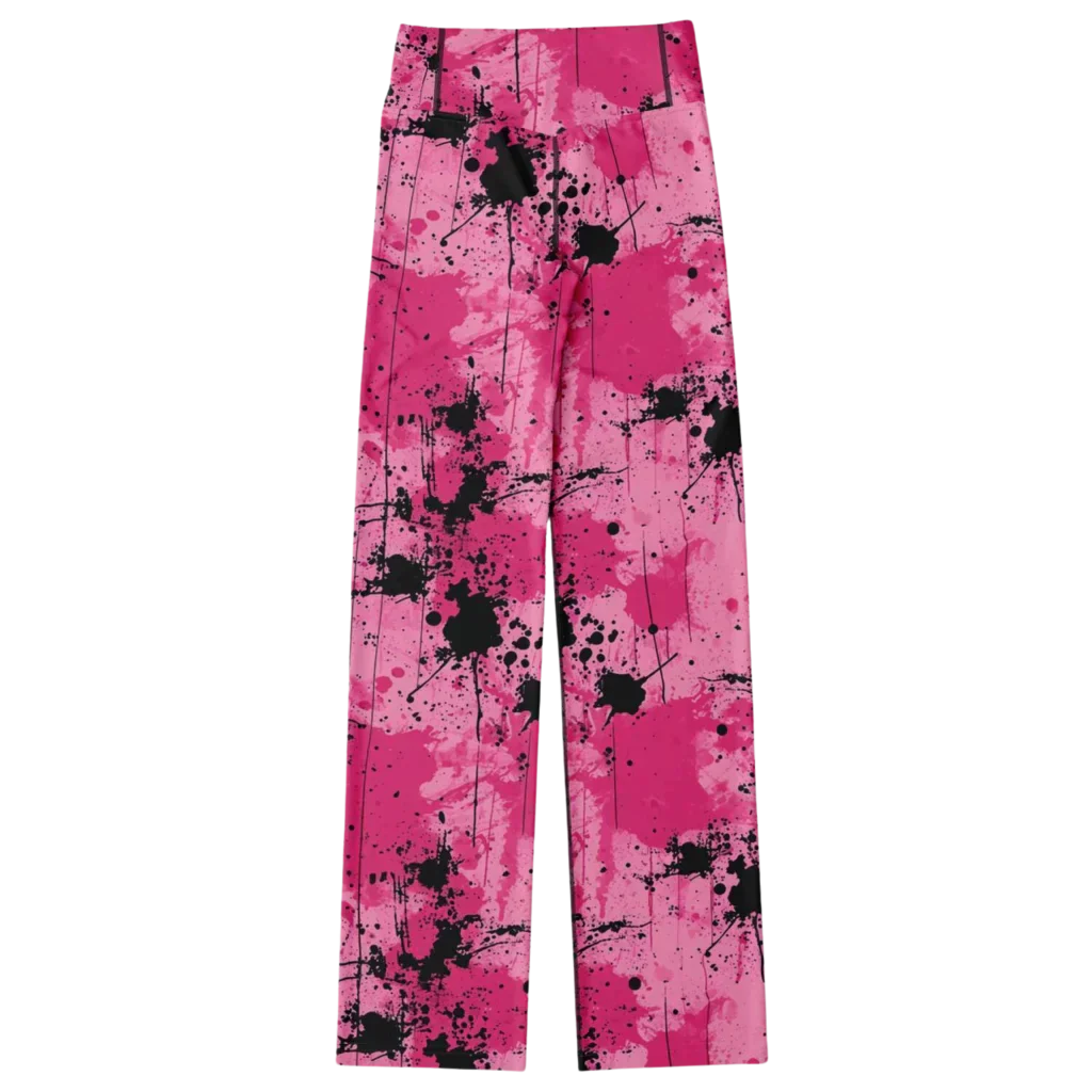 Pink Flare Leggings With Watercolor Ink Splatter Print