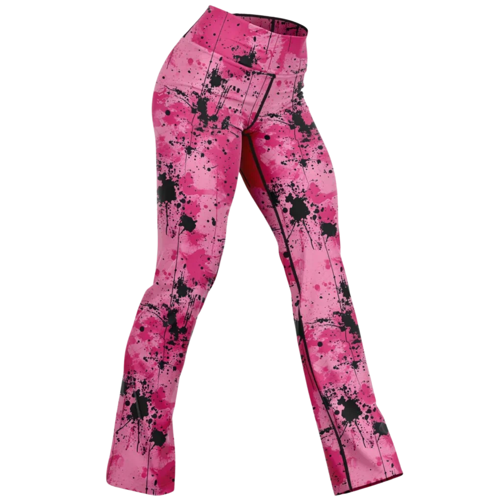 Pink Flare Leggings With Watercolor Ink Splatter Print - XS