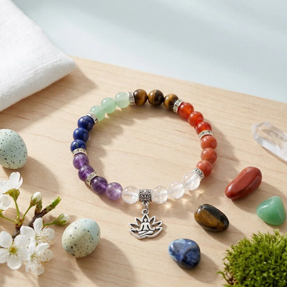 Polished Crystals Bracelet Set For Daily Balance - Yoga Symbol Bracelet Set