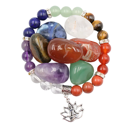 Polished Crystals Bracelet Set For Daily Balance - Yoga Symbol Bracelet Set