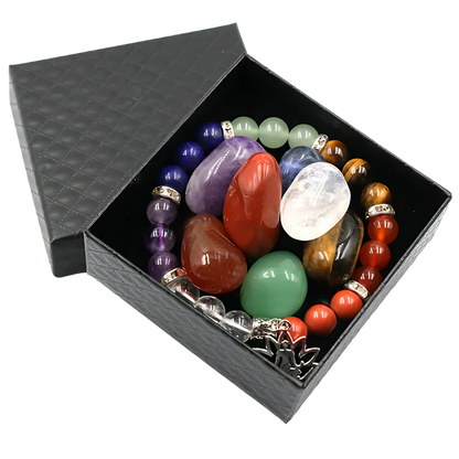Polished Crystals Bracelet Set For Daily Balance - Yoga Symbol Bracelet Set