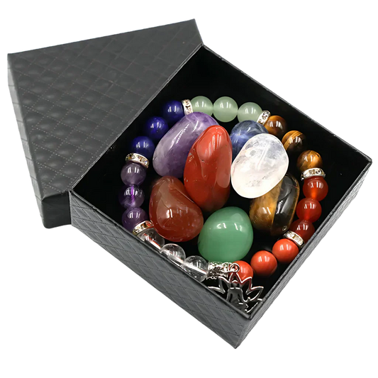 Polished Crystals Bracelet Set For Daily Balance - Yoga Symbol Bracelet Set