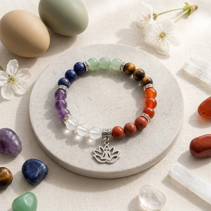 Polished Crystals Bracelet Set For Daily Balance - Yoga Symbol Bracelet Set