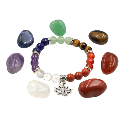 Polished Crystals Bracelet Set For Daily Balance - Yoga Symbol Bracelet Set