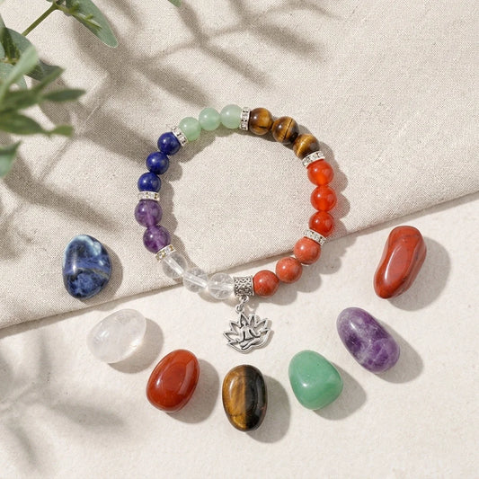 Polished Crystals Bracelet Set For Daily Balance - Yoga Symbol Bracelet Set
