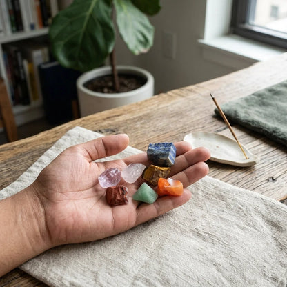 Polished Rocks Chakra Set With Crystal Energy Tools - 7 Chakra Color