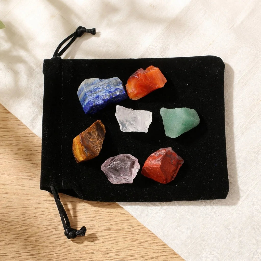 Polished Rocks Chakra Set With Crystal Energy Tools - 7 Chakra Color