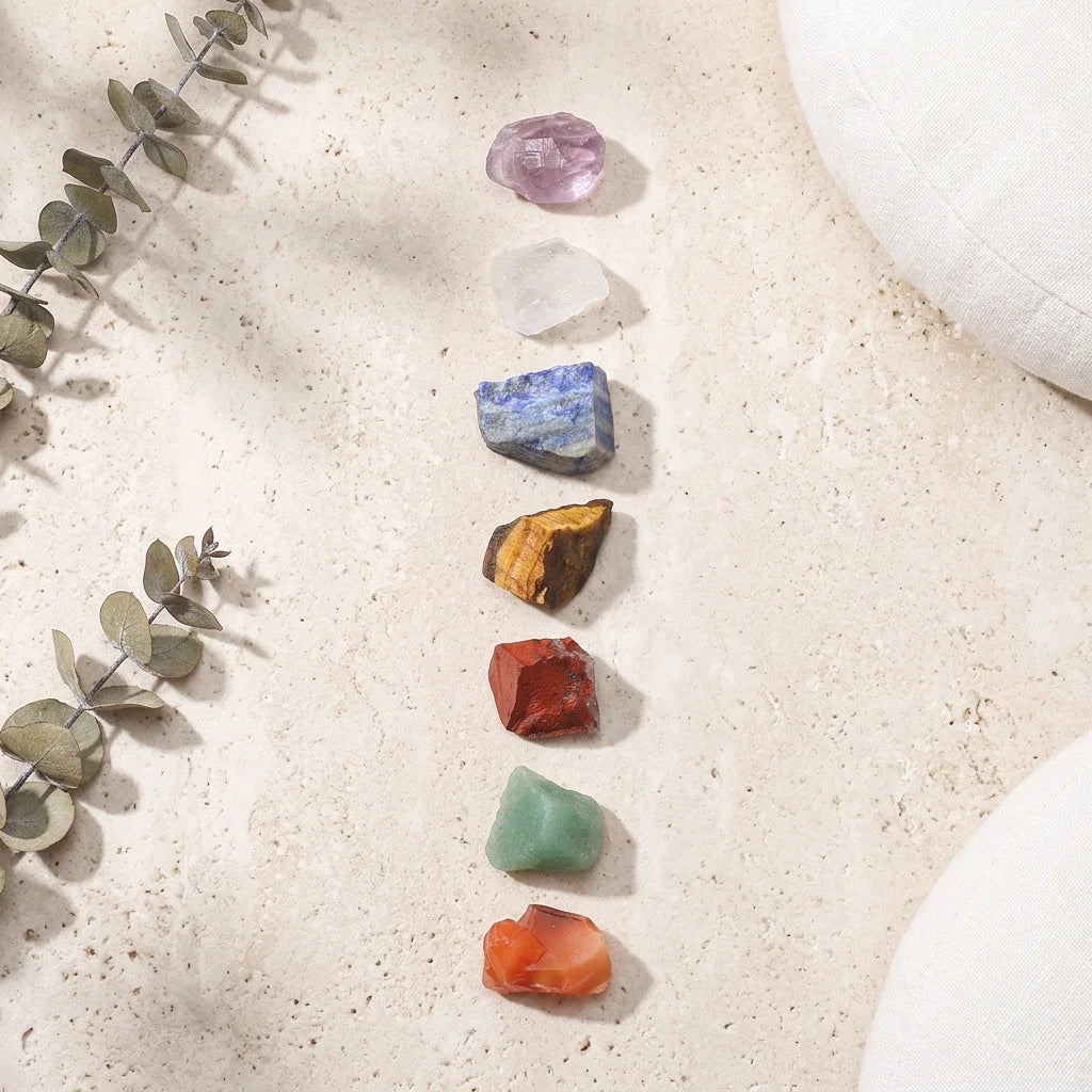 Polished Rocks Chakra Set With Crystal Energy Tools - 7 Chakra Color