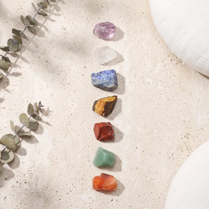 Polished Rocks Chakra Set With Crystal Energy Tools - 7 Chakra Color