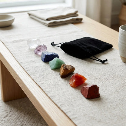 Polished Rocks Chakra Set With Crystal Energy Tools - 7 Chakra Color