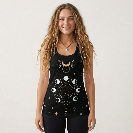 Celestial Moon Phases Racer Top In Night Sky Black