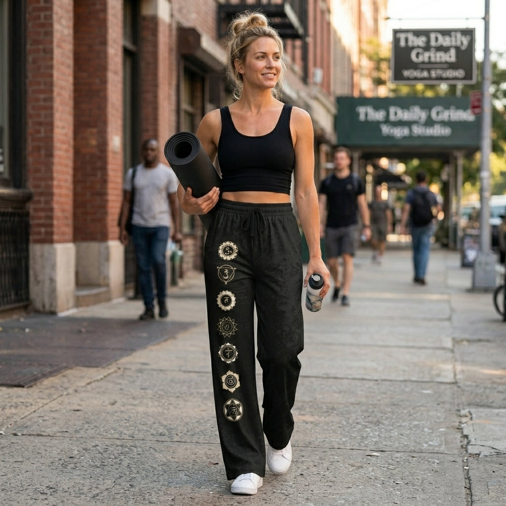 Chakra Energy Flared Joggers – Symbolic Black Base