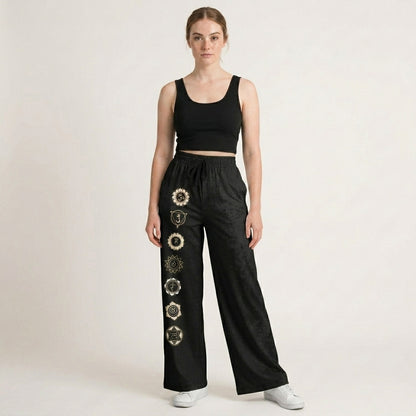Chakra Energy Flared Joggers – Symbolic Black Base