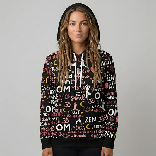 Yoga Hoodie With All Over Mindful Quote Design