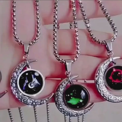 Silver Pendant Necklace With Celestial Zodiac Glow