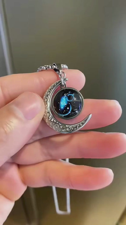 Silver Pendant Necklace With Celestial Zodiac Glow