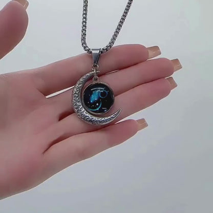 Silver Pendant Necklace With Celestial Zodiac Glow