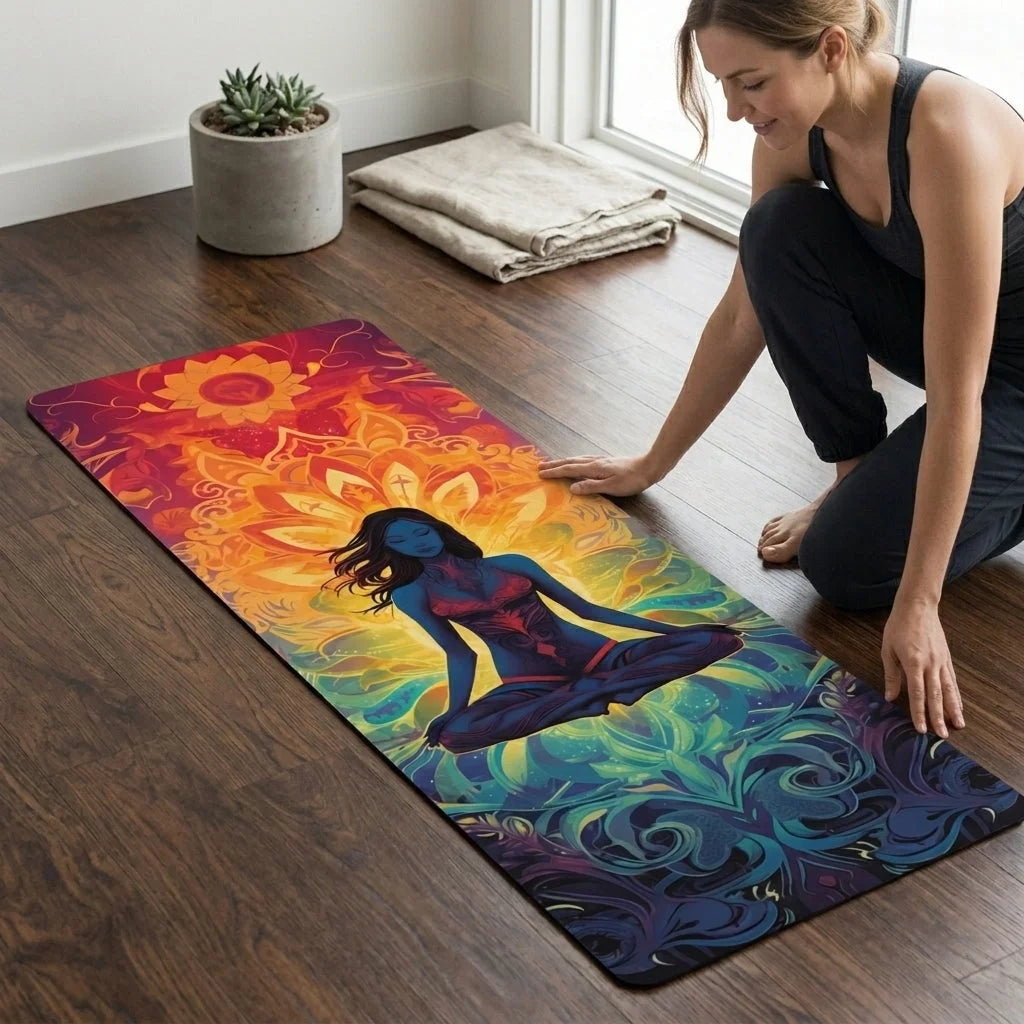 Printed Yoga Mats With Meditation Queen Design - 24x68