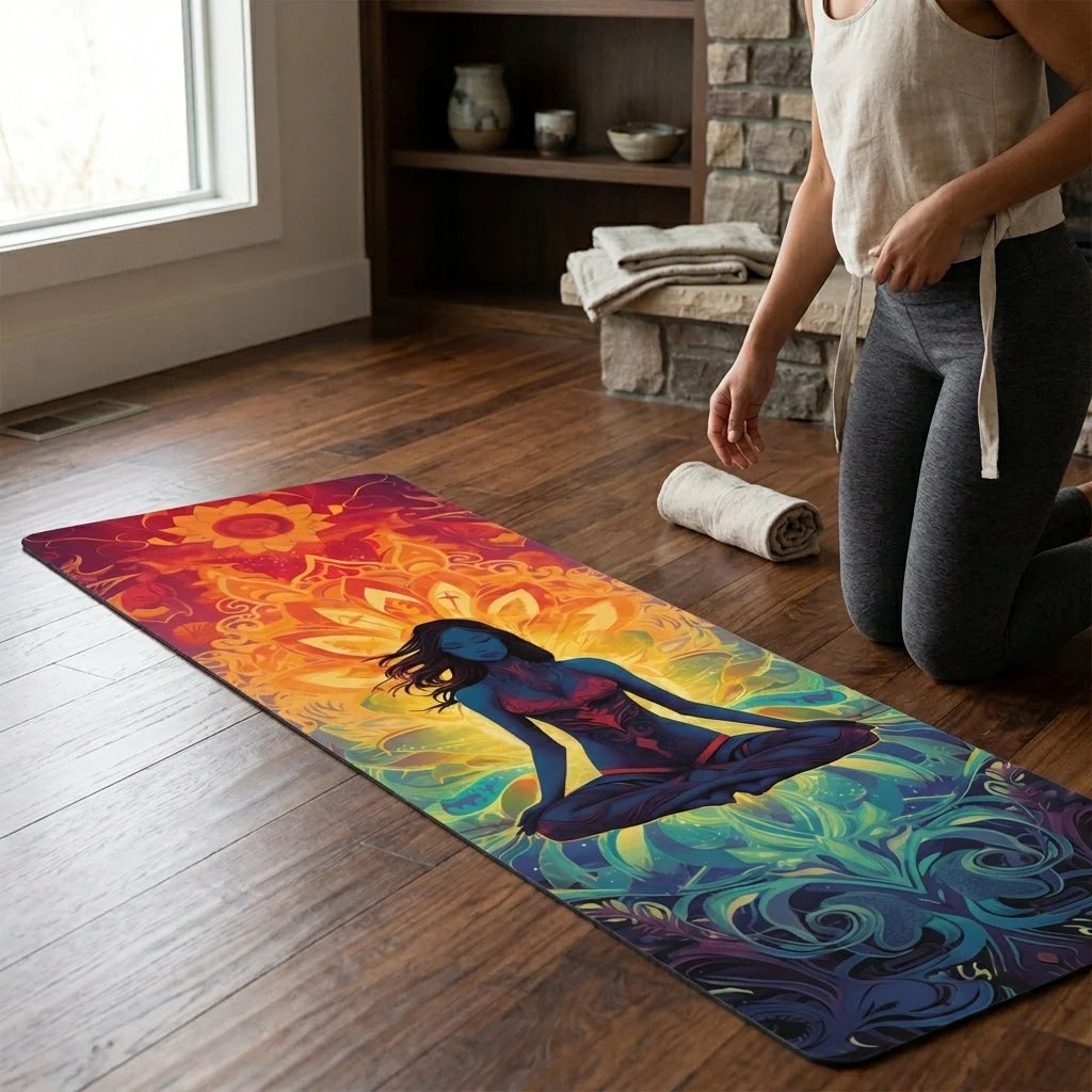 Printed Yoga Mats With Meditation Queen Design - 24x68
