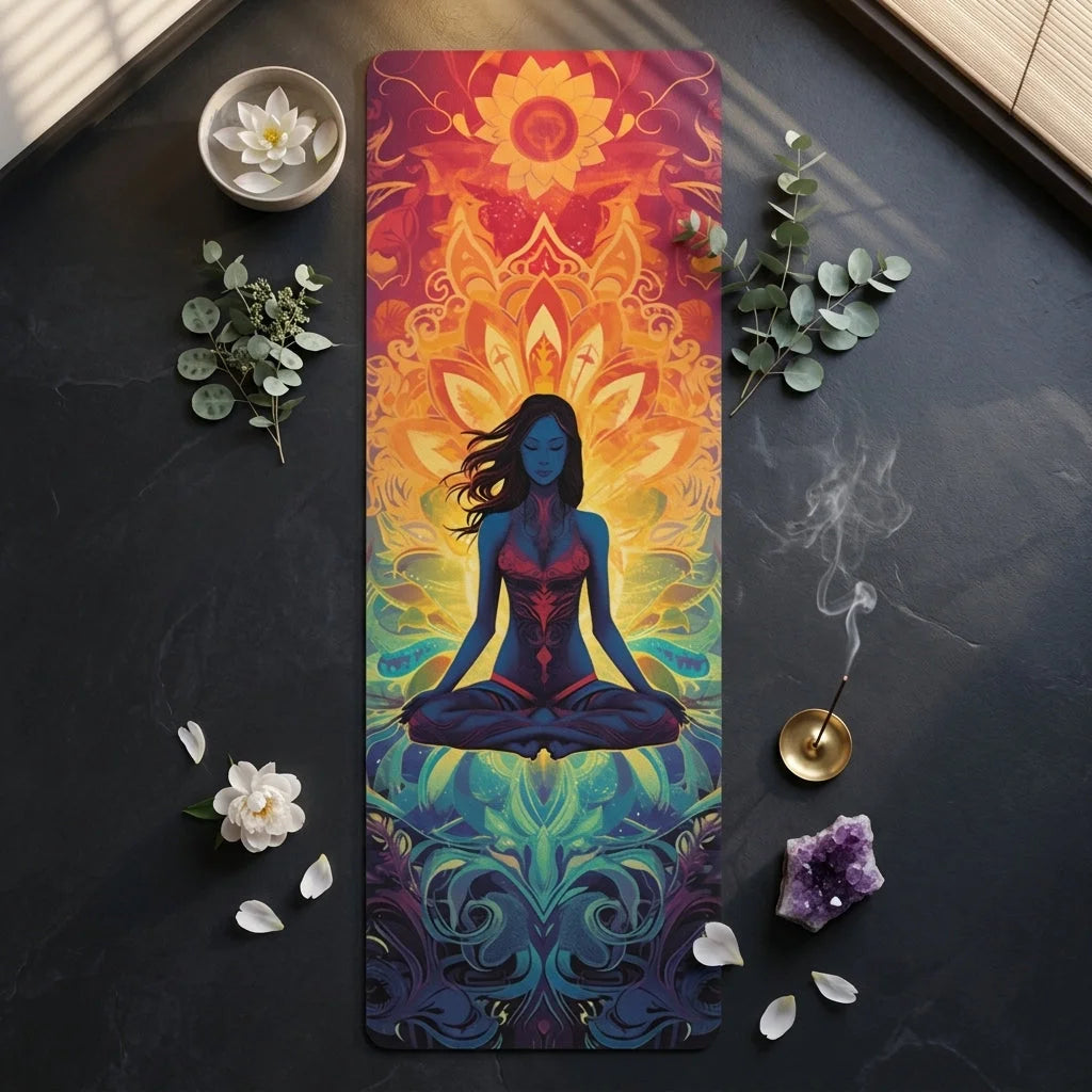 Printed Yoga Mats With Meditation Queen Design - 24x68