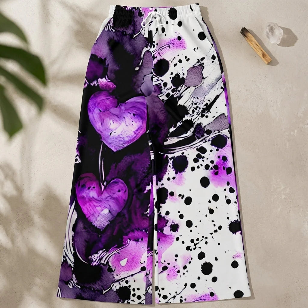 Purple Heart Flare Jogger Pants With Spiritual Energy