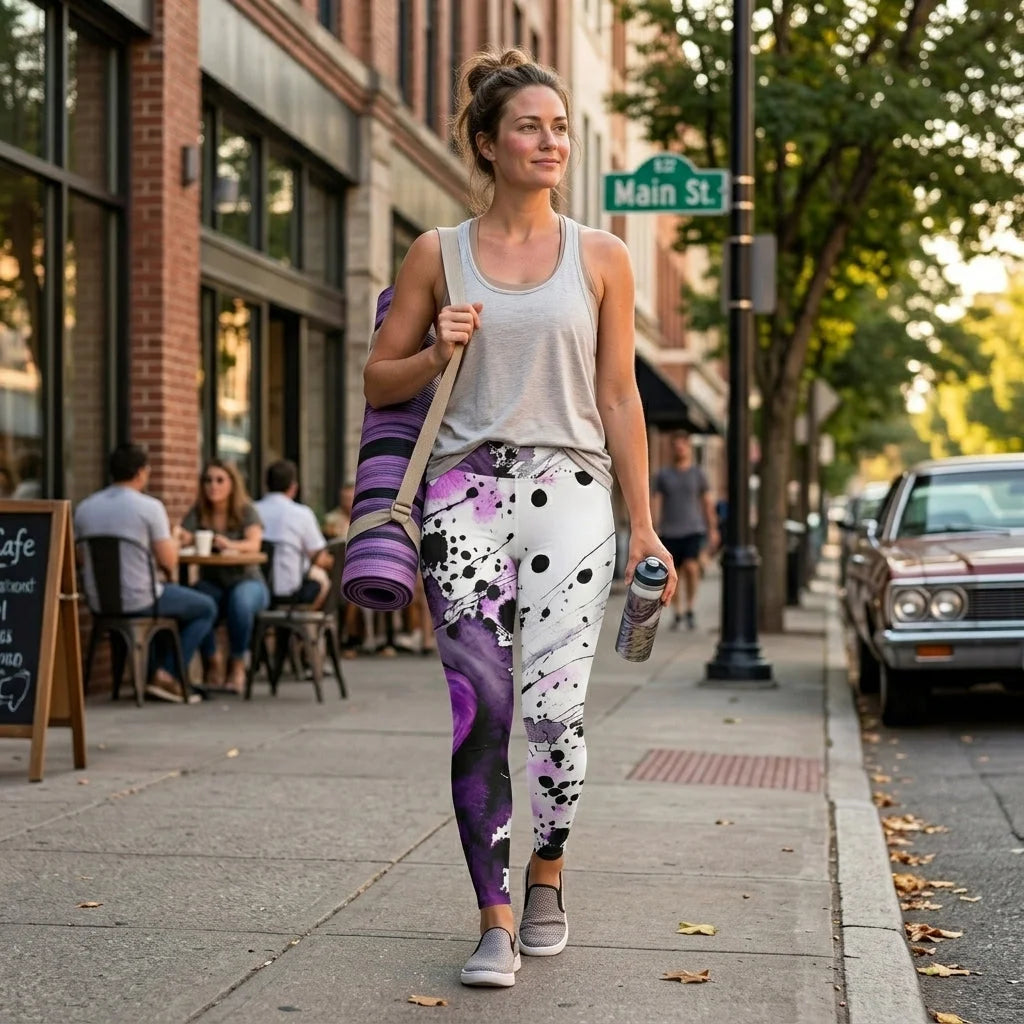 Purple Yoga Leggings With Heart Print For Sacred Flow