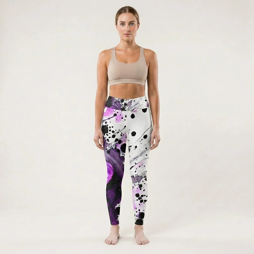 Purple Yoga Leggings With Heart Print For Sacred Flow
