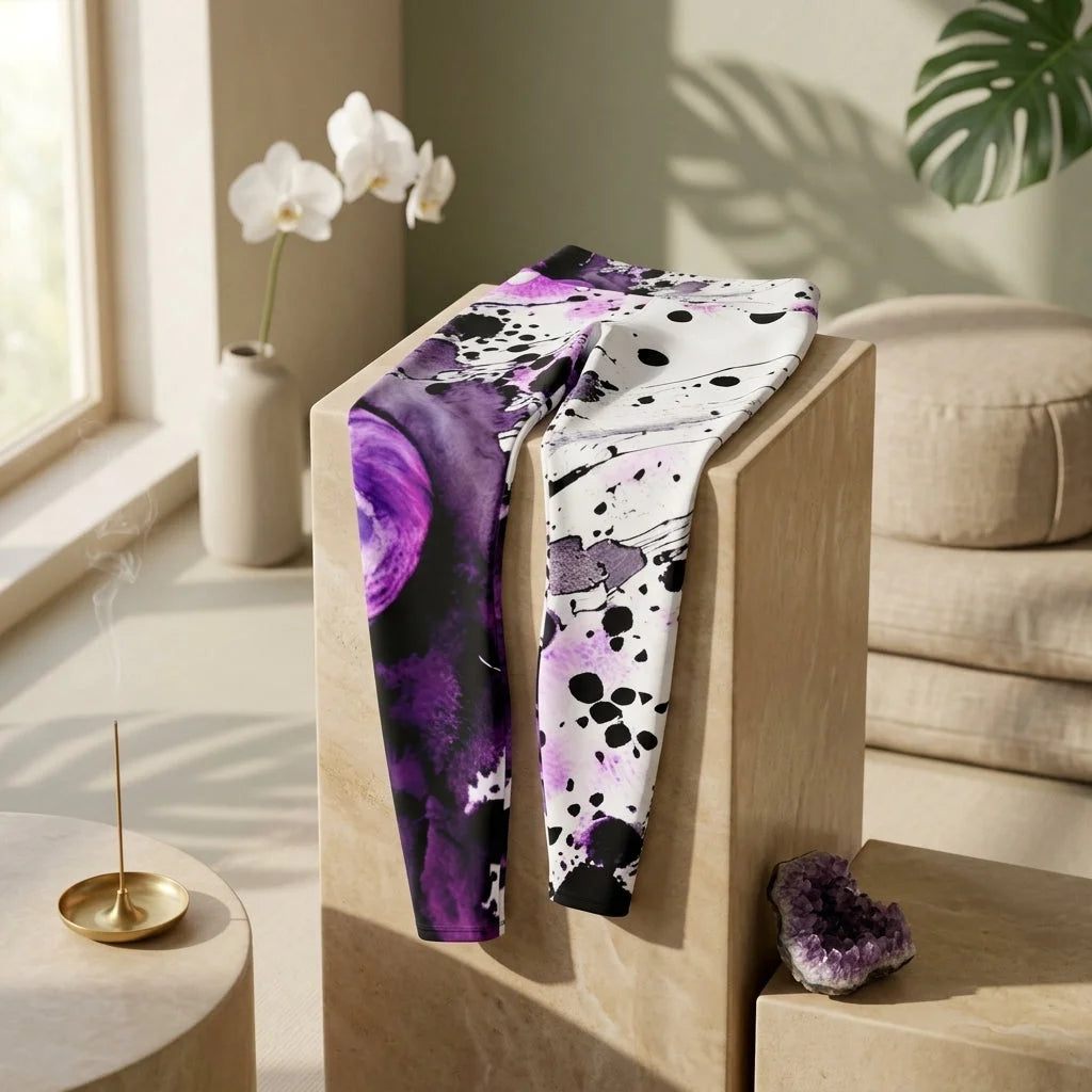 Purple Yoga Leggings With Heart Print For Sacred Flow