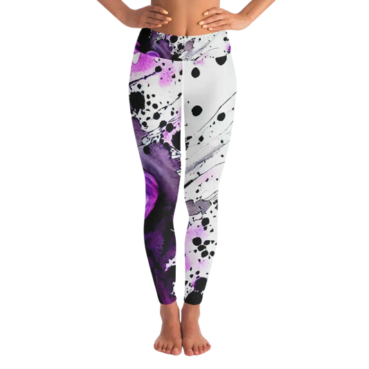 Purple Yoga Leggings With Heart Print For Sacred Flow - XS