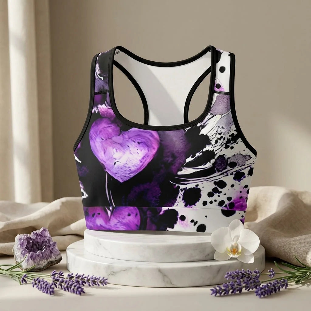 Racerback Sports Bra With Purple Heart Symbol