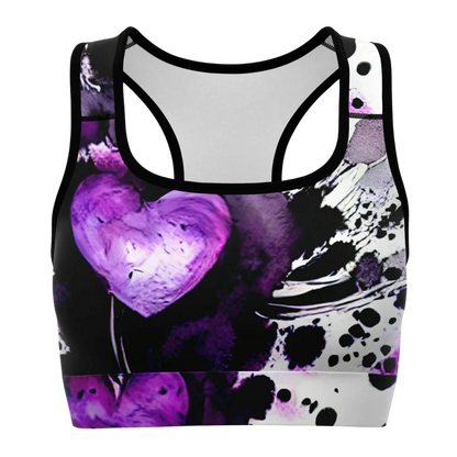 Racerback Sports Bra With Purple Heart Symbol - XS