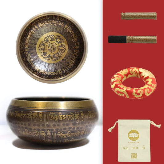 Retro Copper Tibetan Singing Bowl Set For Meditation - 11 cm