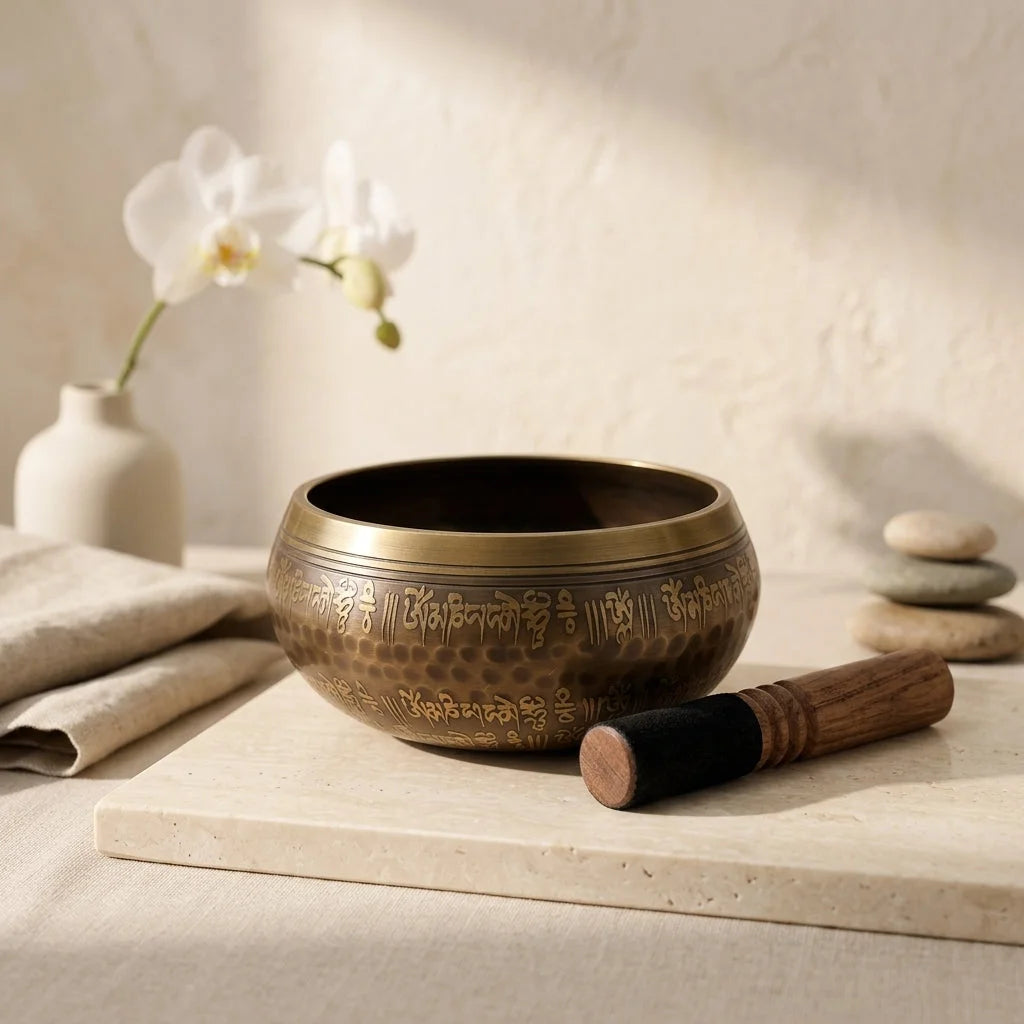 Retro Copper Tibetan Singing Bowl Set For Meditation - 11 cm
