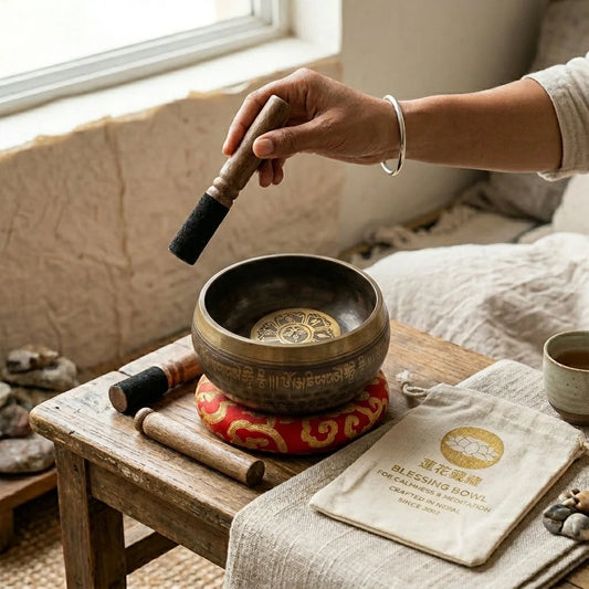 Retro Copper Tibetan Singing Bowl Set For Meditation - 11 cm