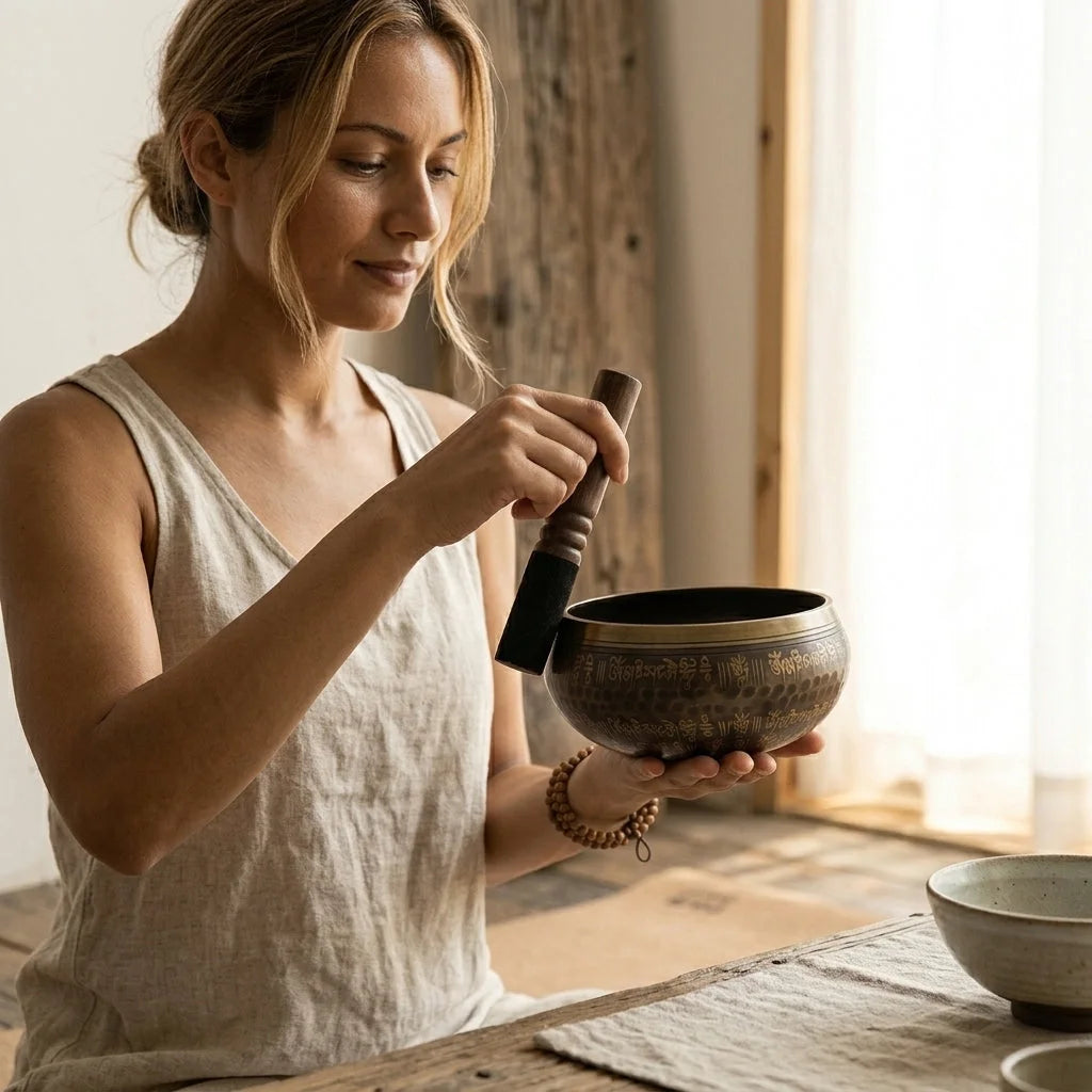Retro Copper Tibetan Singing Bowl Set For Meditation - 11 cm