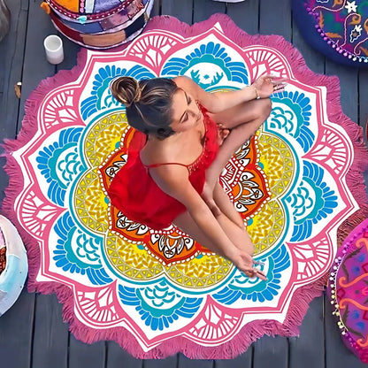 Round Boho Meditation Carpet For Mindful Living Spaces - Pink