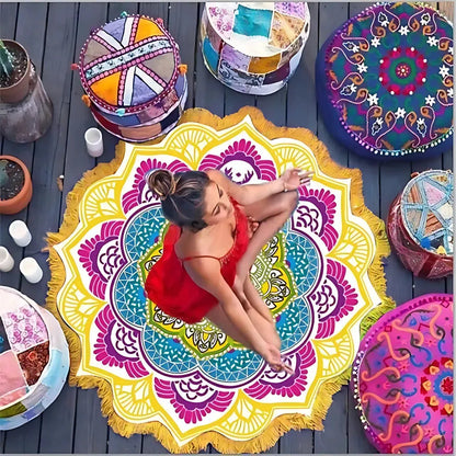 Round Boho Meditation Carpet For Mindful Living Spaces - Yellow B