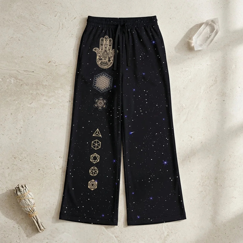 Sacred Geometry Flare Jogger With Night Sky Design