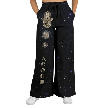 Sacred Geometry Flare Jogger With Night Sky Design