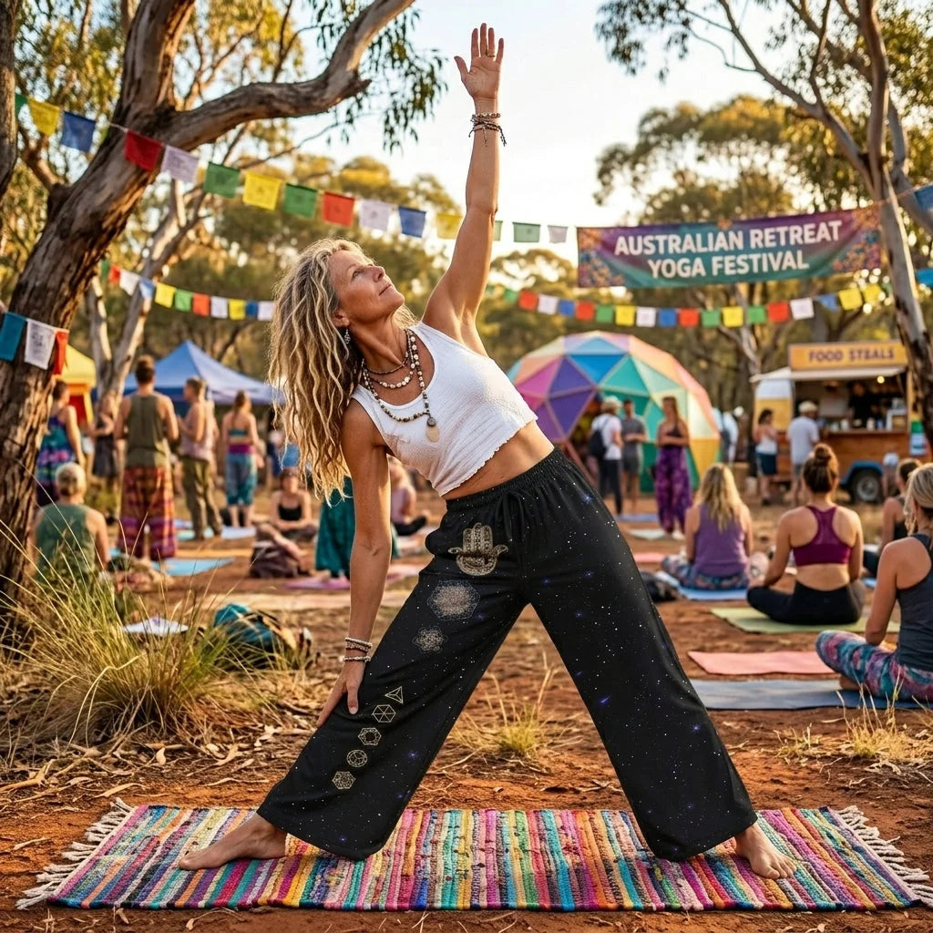Sacred Geometry Flare Jogger With Night Sky Design