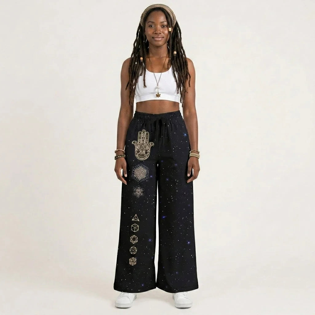Sacred Geometry Flare Jogger With Night Sky Design