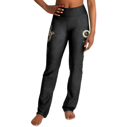 Sacred Symbols Flared Yoga Pants In Star Sky Black